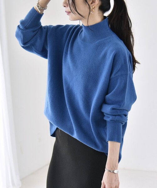 quaranciel(カランシエル)の「〈手洗い可能〉AQUA カシミヤ ミックス ハイネック スリット ニット(ニット/セーター・レディース・ライトグレー/ブラック/ブラウン/ブルー/その他・ONE SIZE)」の6枚目の写真