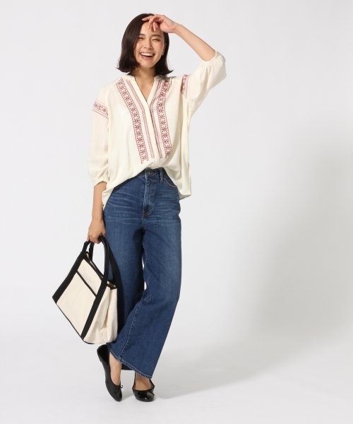 GLOBAL WORK（グローバルワーク）の「ビーズシシュウブラウス8分袖/738599（シャツ/ブラウス・レディース・ホワイト/オフホワイト/ネイビー・MEDIUM/LARGE）」の6枚目の写真