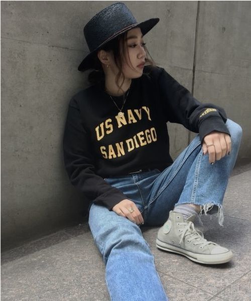 AVIREX（アヴィレックス）の「US NAVY LOGO PULLOVER/ US NAVY ロゴ プルオーバー/avirex/ アヴィレックス（スウェット・レディース・グレー/ブラック・MEDIUM/SMALL）」の2枚目の写真