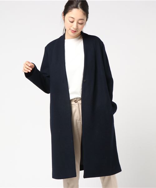 RIVE DROITE(リヴドロワ)の「エアリー接結ノーカラーコート(その他アウター・レディース・ベージュ/ネイビー・FREE)」の1枚目の写真