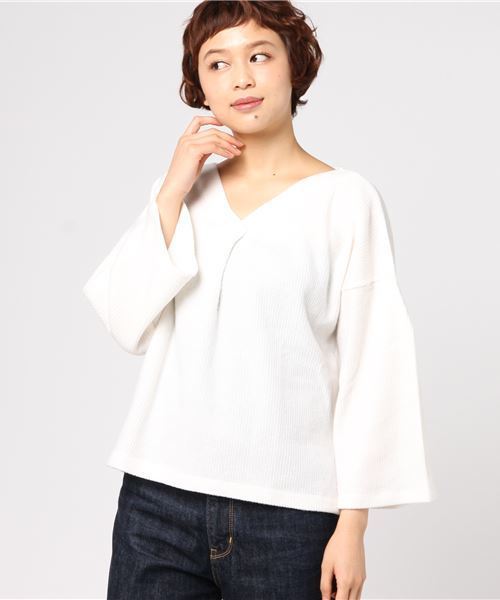 GeeRA（ジーラ）の「モヘア調起毛リブニットソートップス（Tシャツ/カットソー・レディース・オフホワイト/カーキ/ピンク/杢グレー/ブラック・L/LL/M/S）」の13枚目の写真