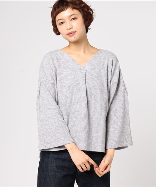 GeeRA（ジーラ）の「モヘア調起毛リブニットソートップス（Tシャツ/カットソー・レディース・オフホワイト/カーキ/ピンク/杢グレー/ブラック・L/LL/M/S）」の12枚目の写真