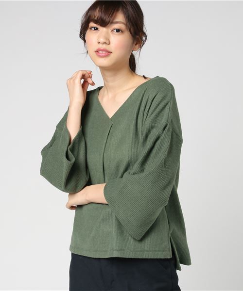 GeeRA（ジーラ）の「モヘア調起毛リブニットソートップス（Tシャツ/カットソー・レディース・オフホワイト/カーキ/ピンク/杢グレー/ブラック・L/LL/M/S）」の11枚目の写真