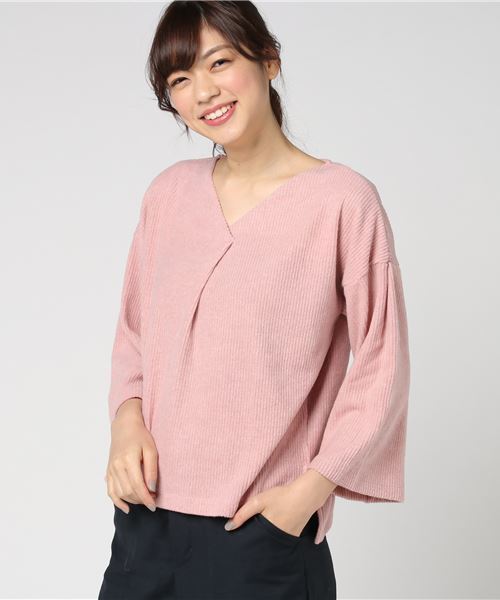 GeeRA（ジーラ）の「モヘア調起毛リブニットソートップス（Tシャツ/カットソー・レディース・オフホワイト/カーキ/ピンク/杢グレー/ブラック・L/LL/M/S）」の5枚目の写真