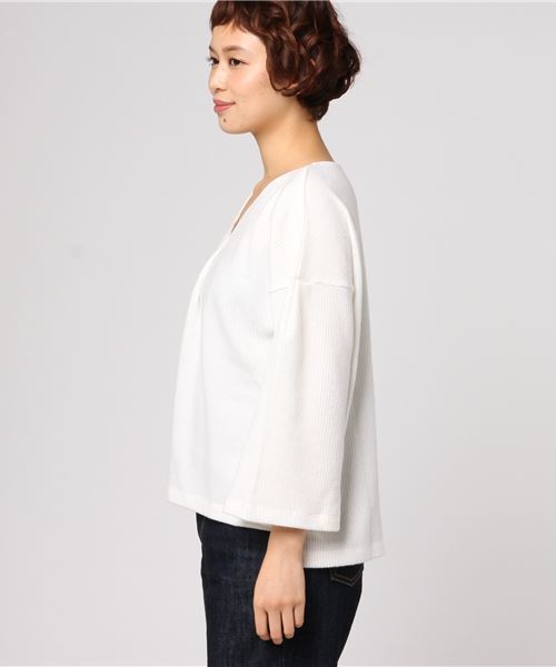 GeeRA（ジーラ）の「モヘア調起毛リブニットソートップス（Tシャツ/カットソー・レディース・オフホワイト/カーキ/ピンク/杢グレー/ブラック・L/LL/M/S）」の6枚目の写真