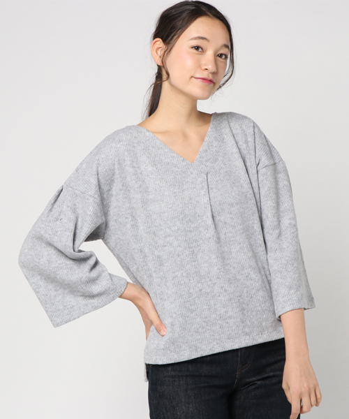GeeRA（ジーラ）の「モヘア調起毛リブニットソートップス（Tシャツ/カットソー・レディース・オフホワイト/カーキ/ピンク/杢グレー/ブラック・L/LL/M/S）」の14枚目の写真