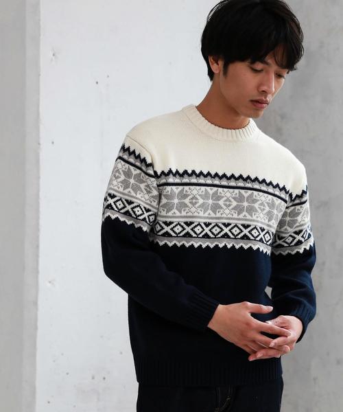 green label relaxing（グリーンレーベルリラクシング）の「SC スノーJQ クルーネック ニット ◆（ニット/セーター・メンズ・ネイビー/ブラウン・LARGE/MEDIUM/SMALL）」の2枚目の写真