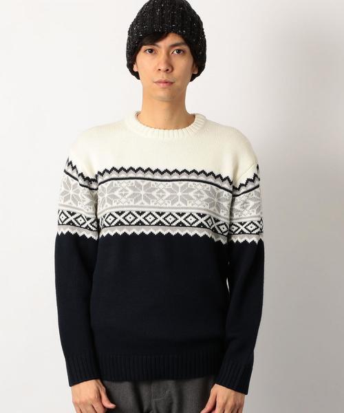 green label relaxing（グリーンレーベルリラクシング）の「SC スノーJQ クルーネック ニット ◆（ニット/セーター・メンズ・ネイビー/ブラウン・LARGE/MEDIUM/SMALL）」の12枚目の写真