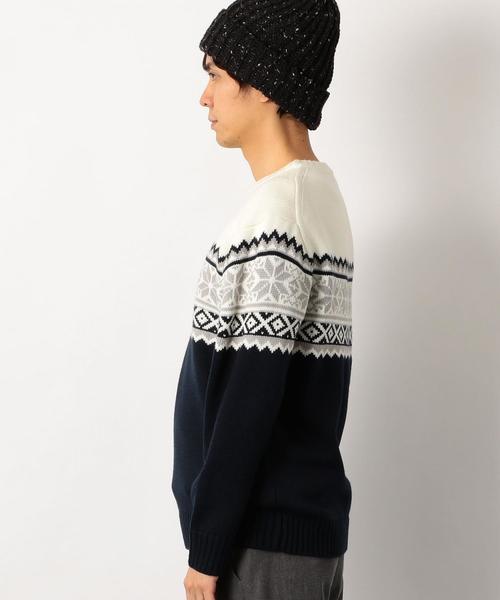 green label relaxing（グリーンレーベルリラクシング）の「SC スノーJQ クルーネック ニット ◆（ニット/セーター・メンズ・ネイビー/ブラウン・LARGE/MEDIUM/SMALL）」の13枚目の写真