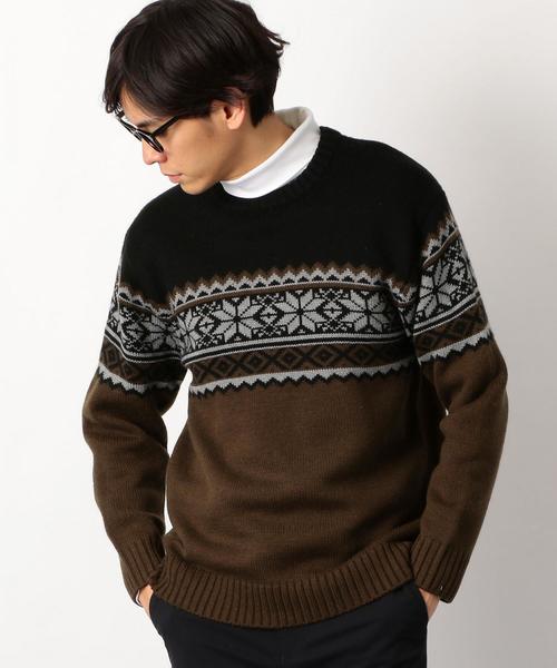 green label relaxing（グリーンレーベルリラクシング）の「SC スノーJQ クルーネック ニット ◆（ニット/セーター・メンズ・ネイビー/ブラウン・LARGE/MEDIUM/SMALL）」の3枚目の写真