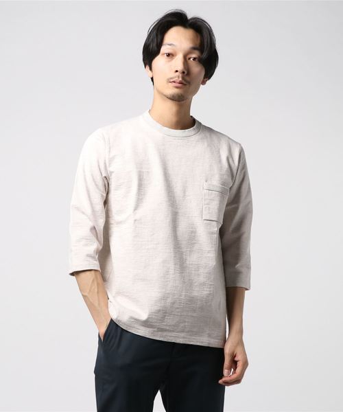 Jackman（ジャックマン）の「Dotsume 1/2 Sleeved T-shirt（Tシャツ/カットソー・メンズ・ヘザーグレー/ブラック/オフホワイト/ベージュ/カーキ/ネイビー/アッシュグレー/セージグリーン/スミクロ/ダークオレンジ/ダークグリーン/バイオレット/杢グレー/ライトブラウン/ブルー系その他/キナリ/カーキブラウン/ミント/ライトピンク/ダークグレー/ダークブラウン/グレー系その他/ピンク系その他・MEDIUM/SMALL/LARGE/X-LARGE）」の5枚目の写真