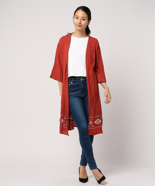 VENCEEXCHANGE（ヴァンスエクスチェンジ）の「オルテガ刺繍ガウン（カーディガン/ボレロ・レディース・ブラック/オフホワイト/オレンジ・M）」の7枚目の写真