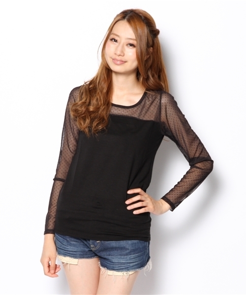 ROSE BUD(ローズバッド)の「LCTT-13258 C/N L/S-T(Tシャツ/カットソー・レディース・ブラック/ネイビー/ホワイト・ONE SIZE)」の2枚目の写真