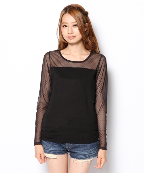 ROSE BUD(ローズバッド)の「LCTT-13258 C/N L/S-T(Tシャツ/カットソー・レディース・ブラック/ネイビー/ホワイト・ONE SIZE)」の6枚目の写真