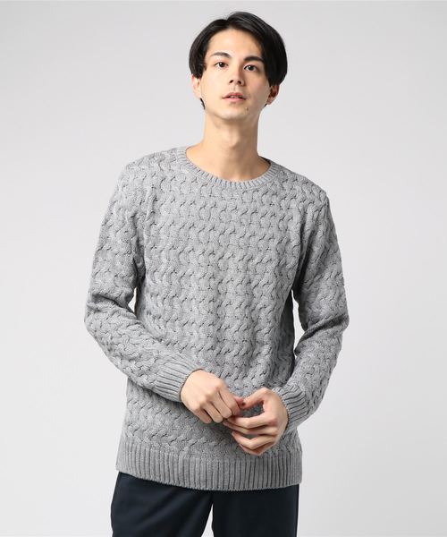 JACKROSE（ジャックローズ）の「カギ編みクルーネックニット（ニット/セーター・メンズ・ブラウン/オリーブ/ホワイト/グレー・M/L）」の3枚目の写真