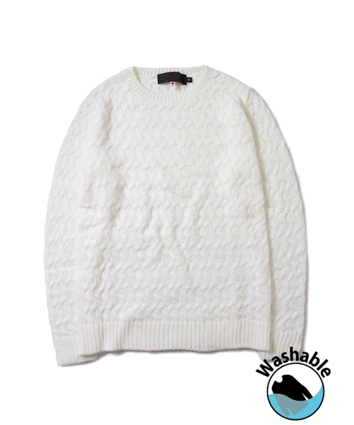 JACKROSE（ジャックローズ）の「カギ編みクルーネックニット（ニット/セーター・メンズ・ブラウン/オリーブ/ホワイト/グレー・M/L）」の2枚目の写真