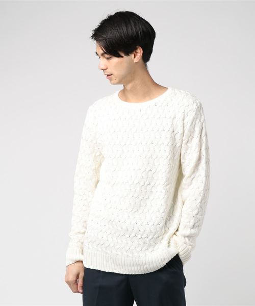 JACKROSE（ジャックローズ）の「カギ編みクルーネックニット（ニット/セーター・メンズ・ブラウン/オリーブ/ホワイト/グレー・M/L）」の7枚目の写真