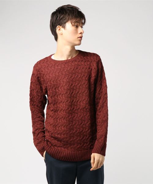 JACKROSE（ジャックローズ）の「カギ編みクルーネックニット（ニット/セーター・メンズ・ブラウン/オリーブ/ホワイト/グレー・M/L）」の9枚目の写真