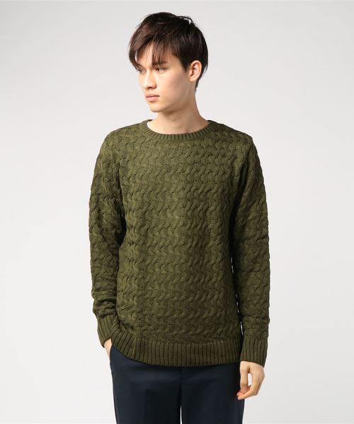 JACKROSE（ジャックローズ）の「カギ編みクルーネックニット（ニット/セーター・メンズ・ブラウン/オリーブ/ホワイト/グレー・M/L）」の8枚目の写真