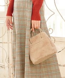 KOBE LETTUCE | ふわふわエコファー巾着バッグ＊レディース/ミニバッグ/無地/レオパード柄[B1219]神戸レタス(ハンドバッグ)