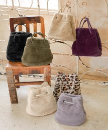 KOBE LETTUCE | ふわふわエコファー巾着バッグ＊レディース/ミニバッグ/無地/レオパード柄[B1219]神戸レタス(ハンドバッグ)