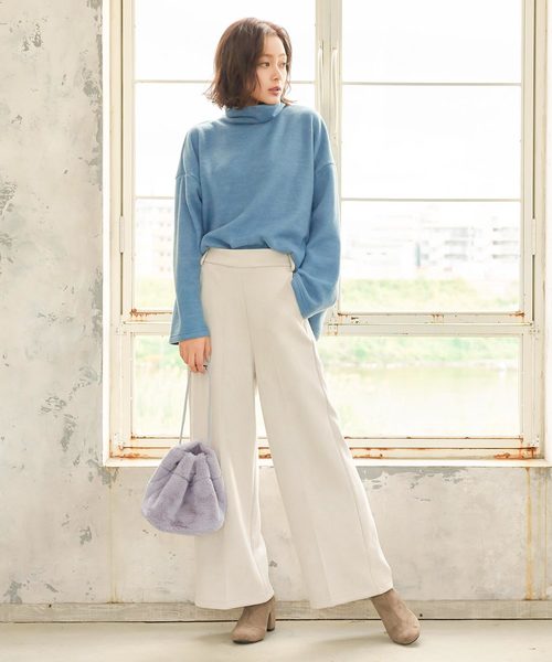 KOBE LETTUCE（コウベレタス）の「ふわふわエコファー巾着バッグ＊レディース/ミニバッグ/無地/レオパード柄[B1219]神戸レタス（ハンドバッグ・レディース・ブラック/ベージュ/パープル/グレー/カーキ/アイボリー/レオパード・FREE）」の21枚目の写真