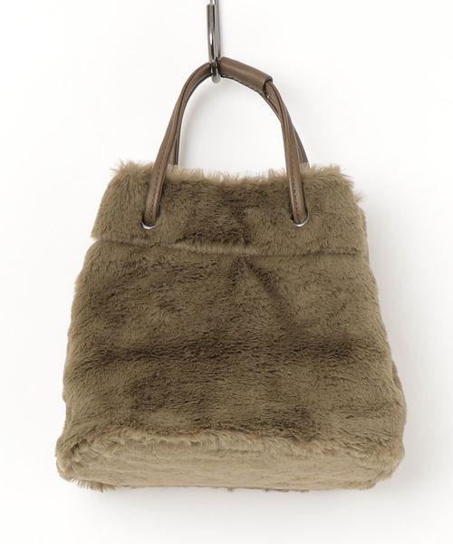 KOBE LETTUCE（コウベレタス）の「ふわふわエコファー巾着バッグ＊レディース/ミニバッグ/無地/レオパード柄[B1219]神戸レタス（ハンドバッグ・レディース・ブラック/ベージュ/パープル/グレー/カーキ/アイボリー/レオパード・FREE）」の5枚目の写真