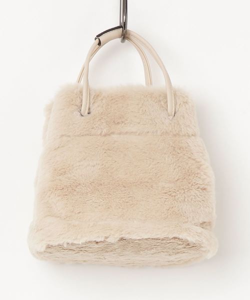 KOBE LETTUCE（コウベレタス）の「ふわふわエコファー巾着バッグ＊レディース/ミニバッグ/無地/レオパード柄[B1219]神戸レタス（ハンドバッグ・レディース・ブラック/ベージュ/パープル/グレー/カーキ/アイボリー/レオパード・FREE）」の2枚目の写真