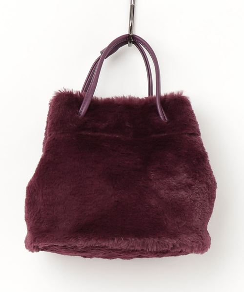 KOBE LETTUCE（コウベレタス）の「ふわふわエコファー巾着バッグ＊レディース/ミニバッグ/無地/レオパード柄[B1219]神戸レタス（ハンドバッグ・レディース・ブラック/ベージュ/パープル/グレー/カーキ/アイボリー/レオパード・FREE）」の8枚目の写真