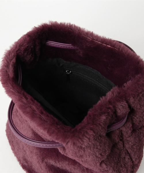 KOBE LETTUCE（コウベレタス）の「ふわふわエコファー巾着バッグ＊レディース/ミニバッグ/無地/レオパード柄[B1219]神戸レタス（ハンドバッグ・レディース・ブラック/ベージュ/パープル/グレー/カーキ/アイボリー/レオパード・FREE）」の10枚目の写真