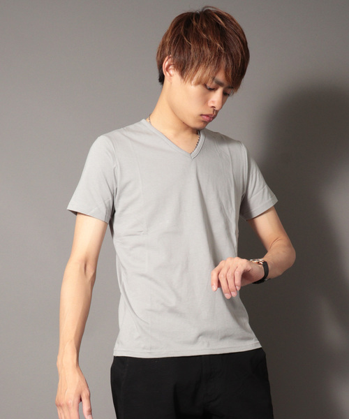 garsonwave(ギャルソンウェーブ)の「日本製 Vネック半袖カットソー(Tシャツ/カットソー・メンズ・ライトグレー/ブラック/ネイビー/ホワイト/ブルー/カーキ/チャコールグレー/ワイン・L/LL/M/S)」の4枚目の写真