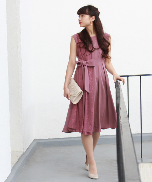 セール 縦レース 2way リボンディティールワンピース ドレス 結婚式 成人式 謝恩会ワンピース パーティードレス ドレス Trudea トルディア のファッション