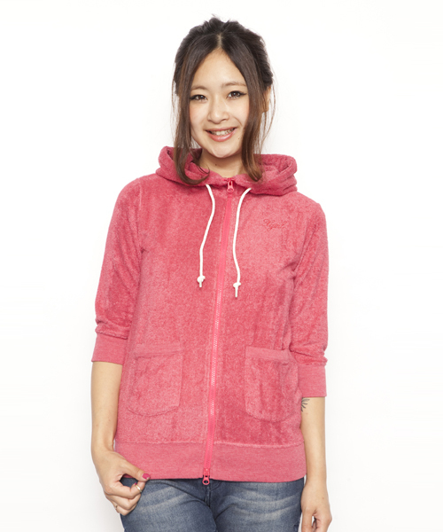 X-girl(エックスガール)の「PILE ZIP HOODIE(パーカー・レディース・アッシュグレー/レッド/パープル/ネイビー・2/1)」の4枚目の写真