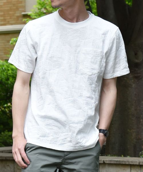 SHIPS（シップス）の「SC: MADE IN JAPAN ジャガード/リーフ ポケット Tシャツ（Tシャツ/カットソー・メンズ・ホワイト/チャコールグレー/ネイビー/オレンジ/ライトオリーブ/グレー・SMALL/MEDIUM/LARGE/X-LARGE）」の8枚目の写真