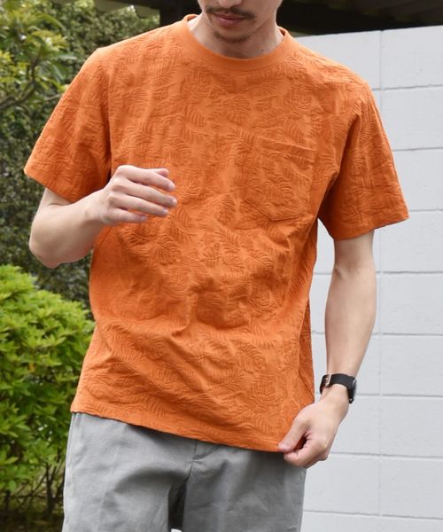 SHIPS（シップス）の「SC: MADE IN JAPAN ジャガード/リーフ ポケット Tシャツ（Tシャツ/カットソー・メンズ・ホワイト/チャコールグレー/ネイビー/オレンジ/ライトオリーブ/グレー・SMALL/MEDIUM/LARGE/X-LARGE）」の14枚目の写真