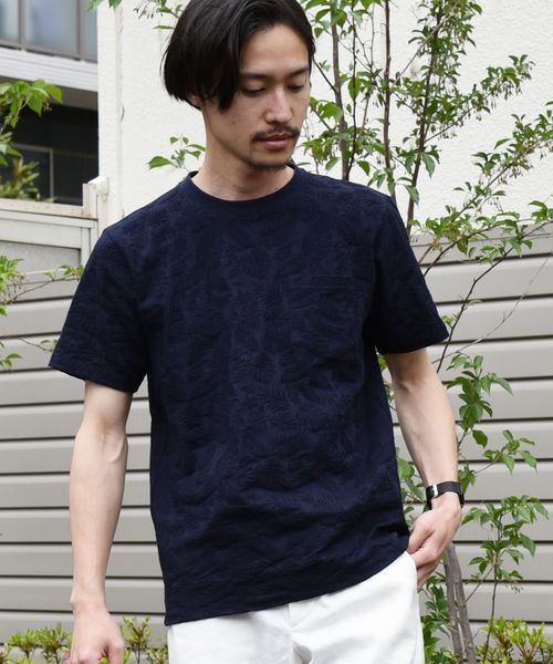 SHIPS（シップス）の「SC: MADE IN JAPAN ジャガード/リーフ ポケット Tシャツ（Tシャツ/カットソー・メンズ・ホワイト/チャコールグレー/ネイビー/オレンジ/ライトオリーブ/グレー・SMALL/MEDIUM/LARGE/X-LARGE）」の7枚目の写真