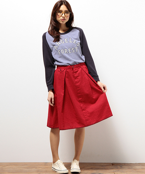 coen(コーエン)の「ギャザーフレアスカート(スカート・レディース・ベージュ/ネイビー/レッド・FREE)」の3枚目の写真