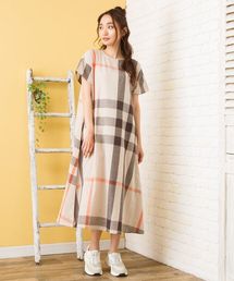 インド綿ビッグチェックワンピース【大きいサイズ対応】【9号(M)~15号(3L)】
