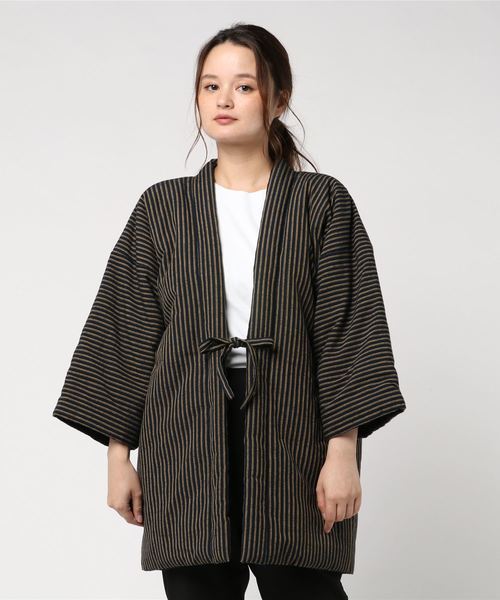 BEAMS JAPAN(ビームス ジャパン)の「HARAPPA × BEAMS JAPAN / 別注 会津地縞 半纏(浴衣・メンズ・ネイビー・ONE SIZE)」の1枚目の写真