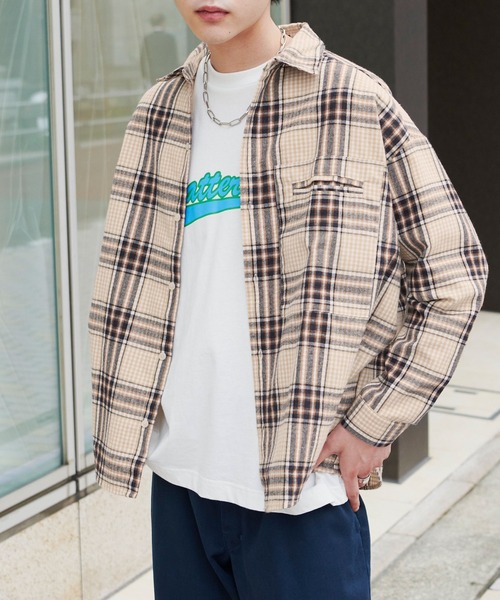 BASQUE magenta(バスクマゼンタ)の「【BASQUE -enthusiastic design-】ビッグシルエットチェック柄ネルシャツ(シャツ/ブラウス)」|ベージュ