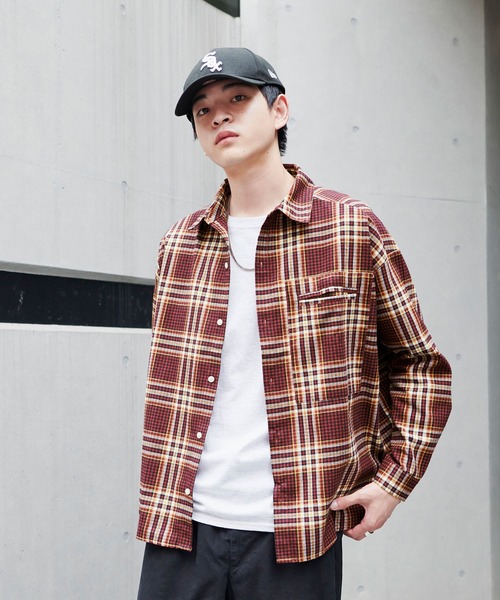 BASQUE magenta(バスクマゼンタ)の「【BASQUE -enthusiastic design-】ビッグシルエットチェック柄ネルシャツ(シャツ/ブラウス)」|レッド