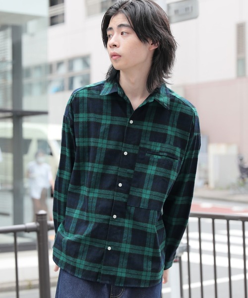 BASQUE magenta(バスクマゼンタ)の「【BASQUE -enthusiastic design-】ビッグシルエットチェック柄ネルシャツ(シャツ/ブラウス)」|グリーン