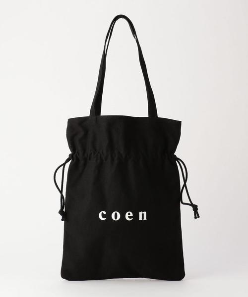 coen(コーエン)の「coenロゴトート巾着バッグ(トートバッグ・レディース・ブラック/オフホワイト・FREE)」の2枚目の写真
