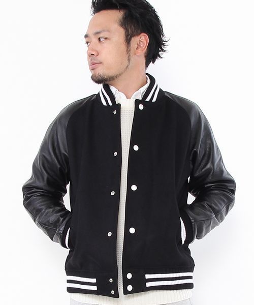 coen（コーエン）の「メルトンカウレザースタジャン（スタジャン・メンズ・ブラック/ブルー系その他/ベージュ/ネイビー・SMALL/LARGE/X-LARGE/MEDIUM）」の13枚目の写真