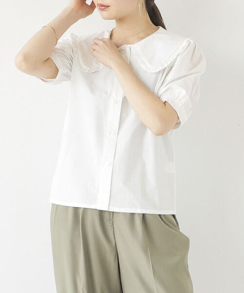 BeAMS DOT（ビームスドット）の「【WEB限定】BeAMS DOT / ビッグフリル襟 半袖ブラウス（シャツ/ブラウス・レディース・ブラック/ホワイト・FREE）」の6枚目の写真