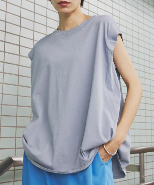 Auntie Rosa Holiday（アンティローザホリデー）の「ショルダータックノースリーブTシャツ（Tシャツ/カットソー・レディース・ブルー/ブラック/ライトグリーン/ナチュラル/モカ/ホワイト・FREE）」の6枚目の写真