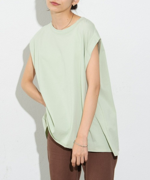 Auntie Rosa Holiday（アンティローザホリデー）の「ショルダータックノースリーブTシャツ（Tシャツ/カットソー・レディース・ブルー/ブラック/ライトグリーン/ナチュラル/モカ/ホワイト・FREE）」の5枚目の写真