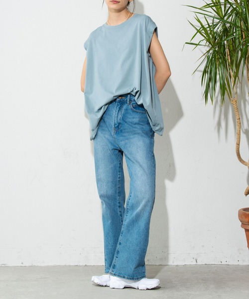 Auntie Rosa Holiday（アンティローザホリデー）の「ショルダータックノースリーブTシャツ（Tシャツ/カットソー・レディース・ブルー/ブラック/ライトグリーン/ナチュラル/モカ/ホワイト・FREE）」の12枚目の写真