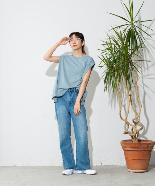 Auntie Rosa Holiday（アンティローザホリデー）の「ショルダータックノースリーブTシャツ（Tシャツ/カットソー・レディース・ブルー/ブラック/ライトグリーン/ナチュラル/モカ/ホワイト・FREE）」の7枚目の写真