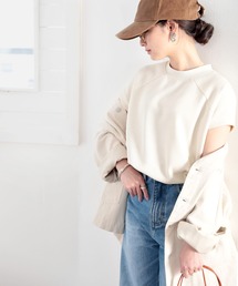 Java | 《JaVaジャバ コラボ》柔らかソフトメッシュ。華奢見せ、フレンチスリーブトップス(Tシャツ/カットソー)